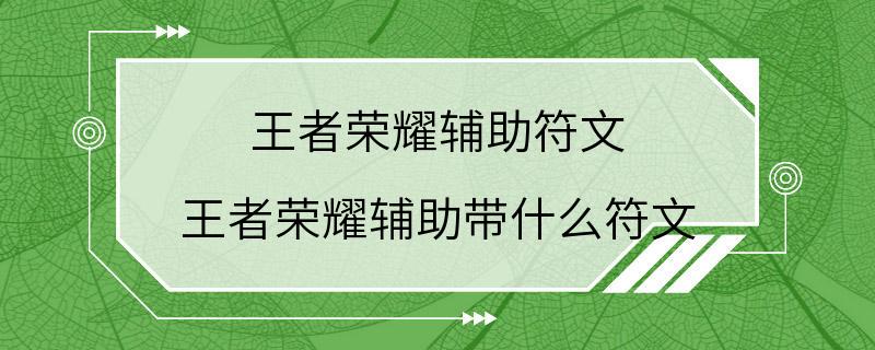 王者荣耀辅助符文 王者荣耀辅助带什么符文