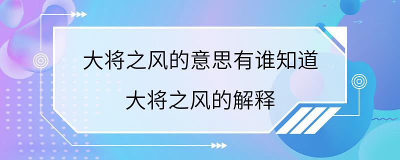 大将之风的意思有谁知道 大将之风的解释