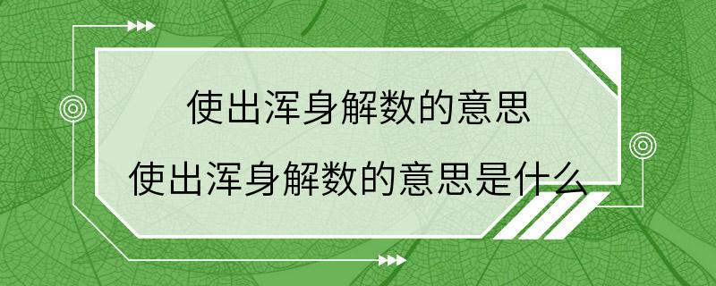 使出浑身解数的意思 使出浑身解数的意思是什么