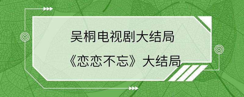 吴桐电视剧大结局 《恋恋不忘》大结局