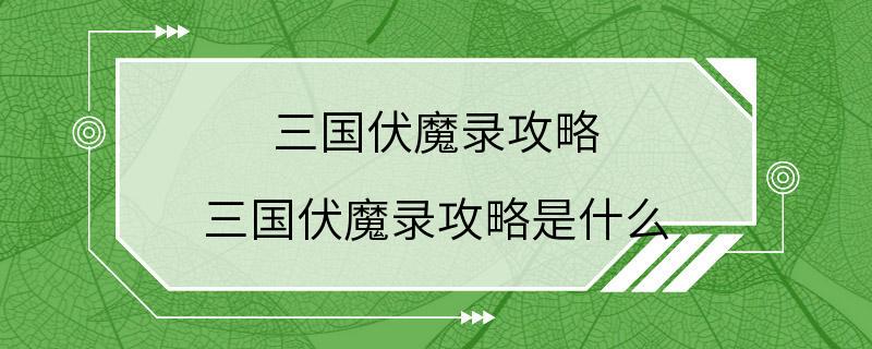 三国伏魔录攻略 三国伏魔录攻略是什么