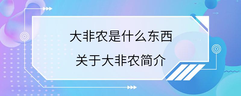 大非农是什么东西 关于大非农简介