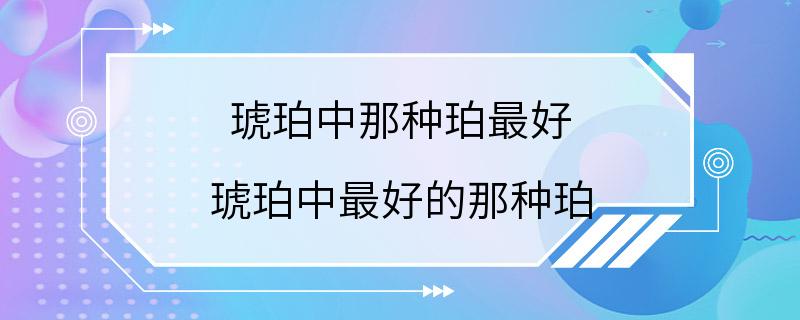 琥珀中那种珀最好 琥珀中最好的那种珀