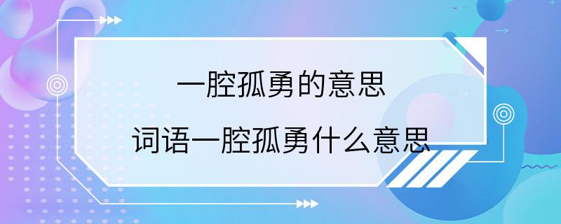 一腔孤勇的意思 词语一腔孤勇什么意思