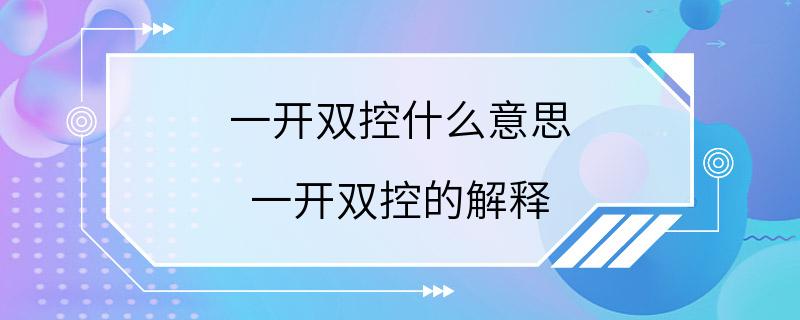 一开双控什么意思 一开双控的解释