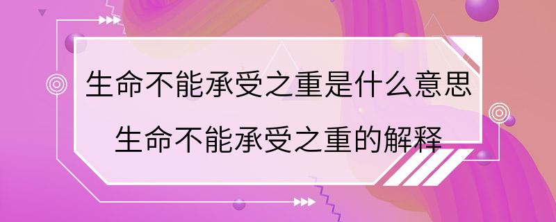 生命不能承受之重是什么意思 生命不能承受之重的解释