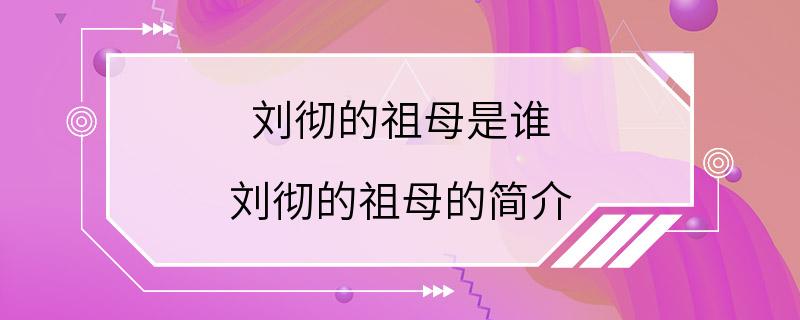 刘彻的祖母是谁 刘彻的祖母的简介