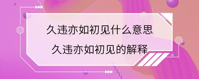 久违亦如初见什么意思 久违亦如初见的解释