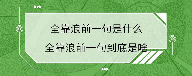 全靠浪前一句是什么 全靠浪前一句到底是啥