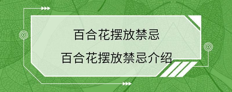 百合花摆放禁忌 百合花摆放禁忌介绍