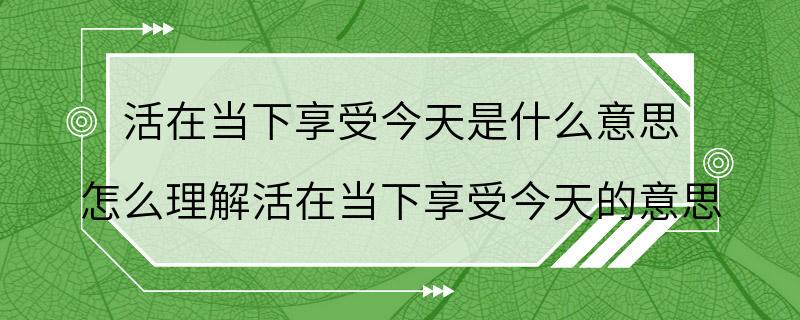 活在当下享受今天是什么意思 怎么理解活在当下享受今天的意思