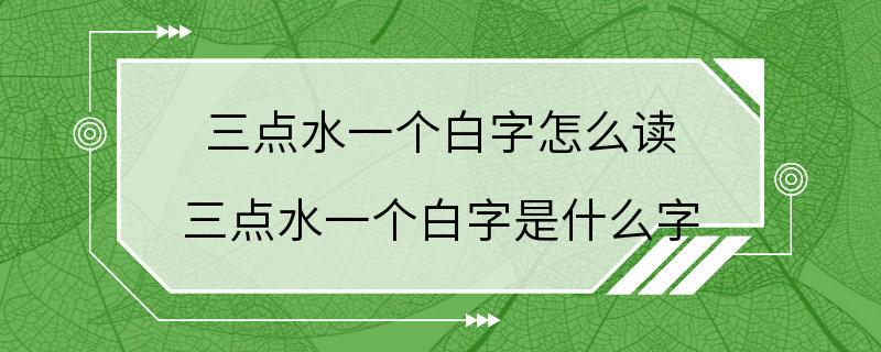 三点水一个白字怎么读 三点水一个白字是什么字