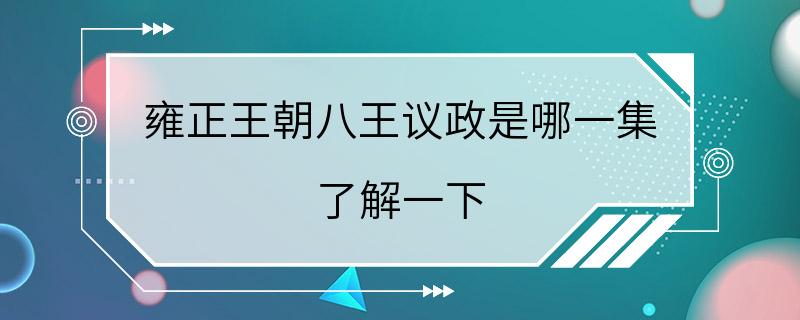 雍正王朝八王议政是哪一集 了解一下