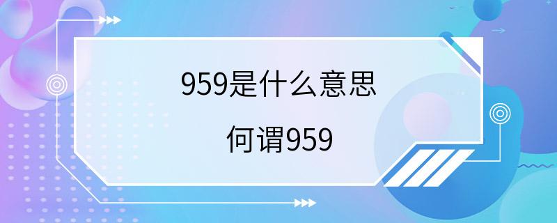 959是什么意思 何谓959