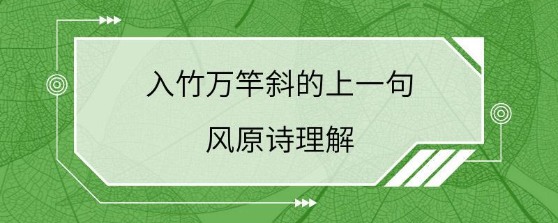 入竹万竿斜的上一句 风原诗理解