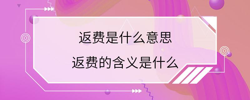 返费是什么意思 返费的含义是什么