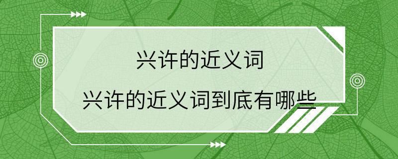 兴许的近义词 兴许的近义词到底有哪些