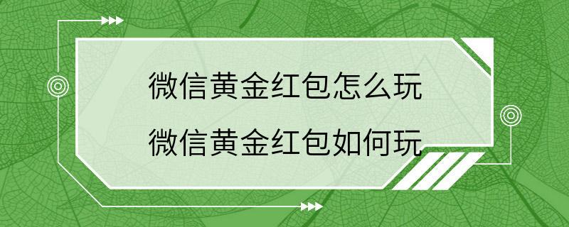 微信黄金红包怎么玩 微信黄金红包如何玩