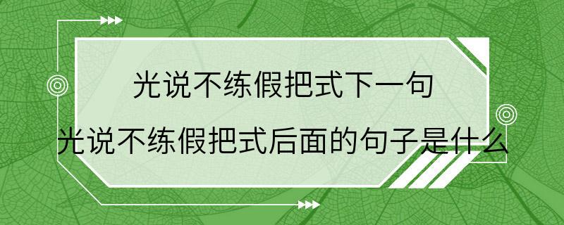 光说不练假把式下一句 光说不练假把式后面的句子是什么