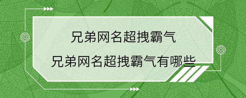 兄弟网名超拽霸气 兄弟网名超拽霸气有哪些