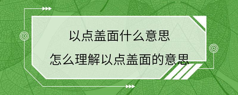 以点盖面什么意思 怎么理解以点盖面的意思