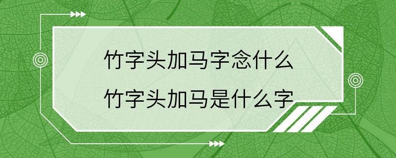 竹字头加马字念什么 竹字头加马是什么字