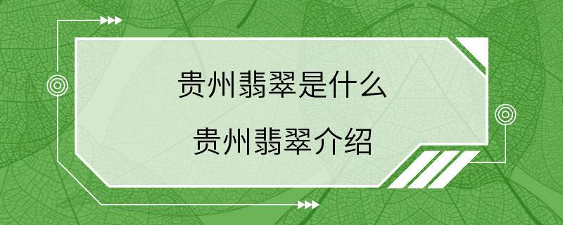 贵州翡翠是什么 贵州翡翠介绍