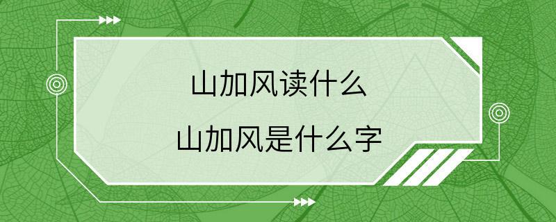 山加风读什么 山加风是什么字