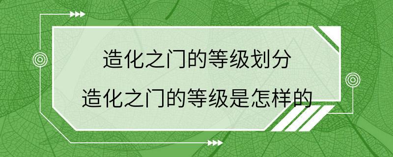 造化之门的等级划分 造化之门的等级是怎样的