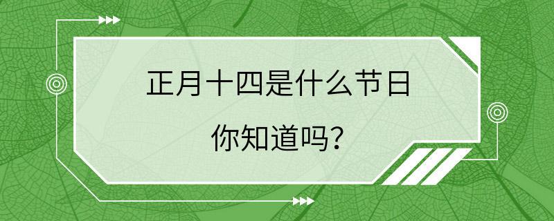 正月十四是什么节日 你知道吗？