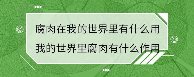 腐肉在我的世界里有什么用 我的世界里腐肉有什么作用