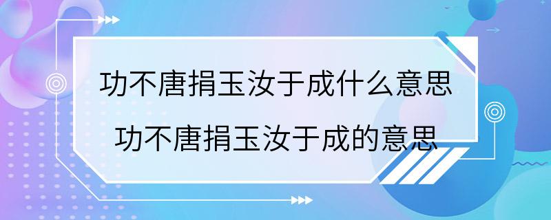 功不唐捐玉汝于成什么意思 功不唐捐玉汝于成的意思