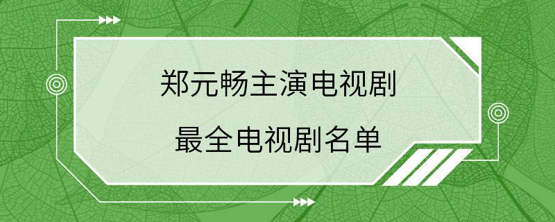 郑元畅主演电视剧 最全电视剧名单