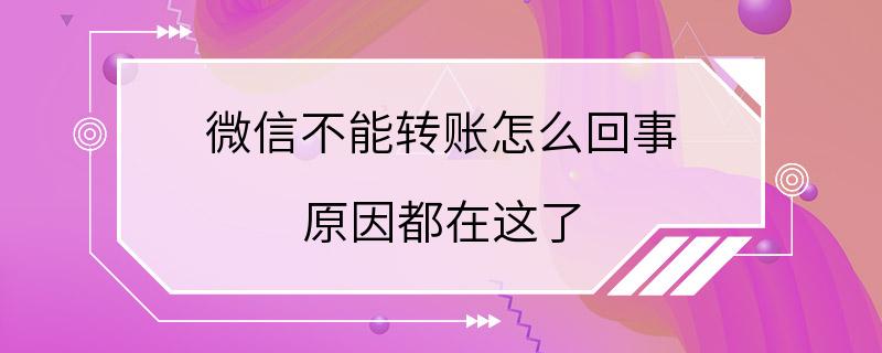 微信不能转账怎么回事 原因都在这了