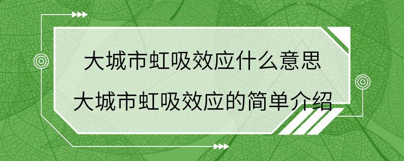 大城市虹吸效应什么意思 大城市虹吸效应的简单介绍