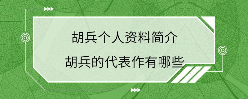 胡兵个人资料简介 胡兵的代表作有哪些