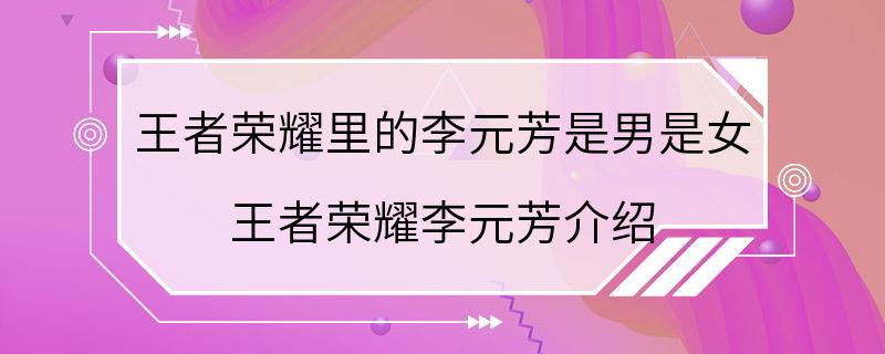 王者荣耀里的李元芳是男是女 王者荣耀李元芳介绍