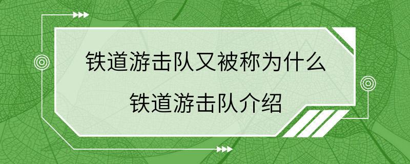 铁道游击队又被称为什么 铁道游击队介绍