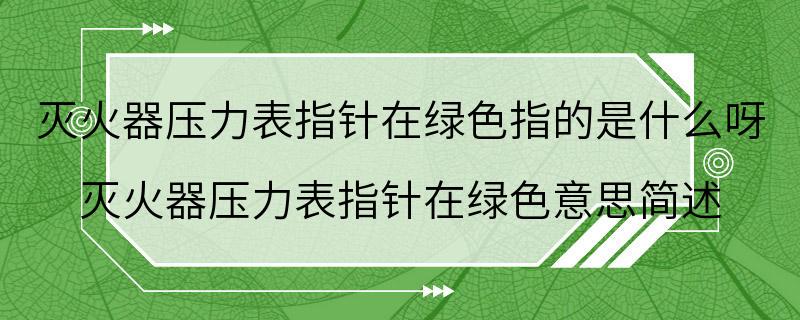 灭火器压力表指针在绿色指的是什么呀 灭火器压力表指针在绿色意思简述