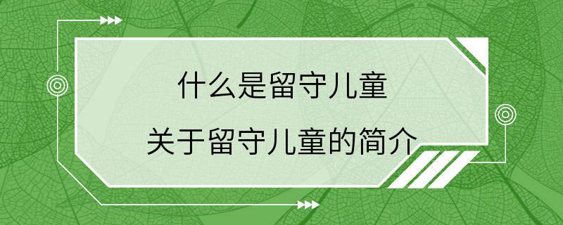 什么是留守儿童 关于留守儿童的简介