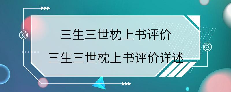 三生三世枕上书评价 三生三世枕上书评价详述