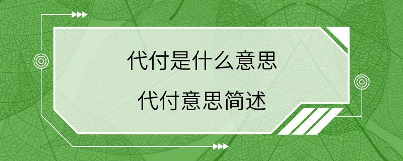 代付是什么意思 代付意思简述