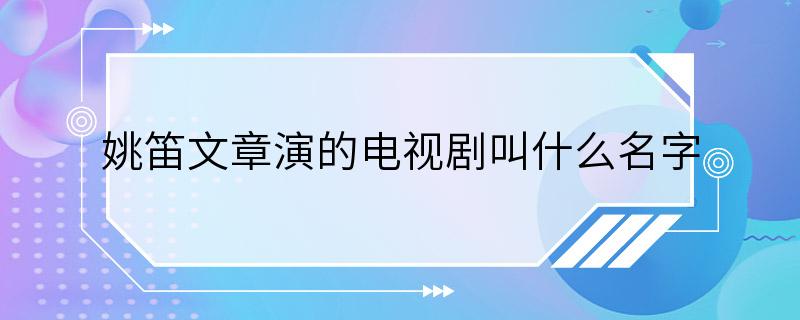 姚笛文章演的电视剧叫什么名字