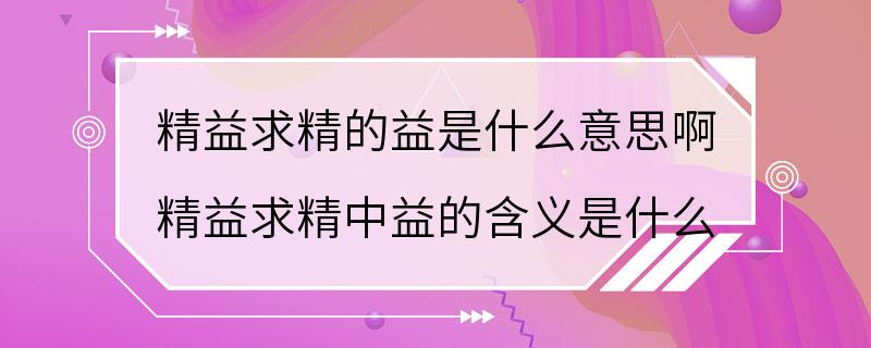 精益求精的益是什么意思啊 精益求精中益的含义是什么