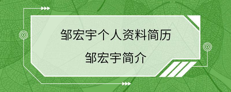 邹宏宇个人资料简历 邹宏宇简介