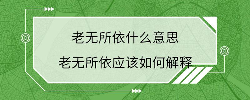 老无所依什么意思 老无所依应该如何解释