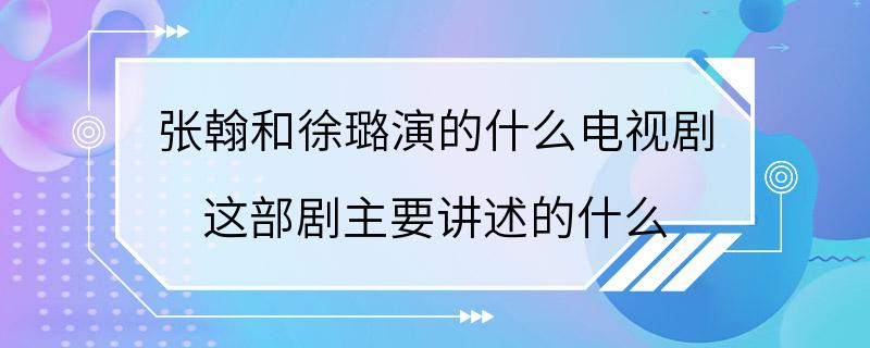 张翰和徐璐演的什么电视剧 这部剧主要讲述的什么