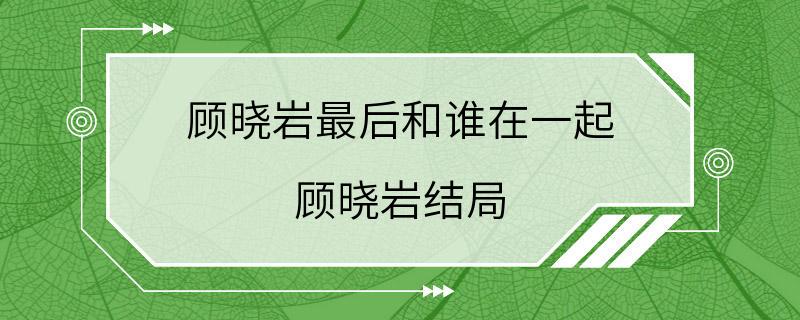 顾晓岩最后和谁在一起 顾晓岩结局