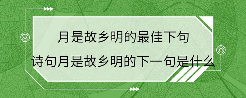 月是故乡明的最佳下句 诗句月是故乡明的下一句是什么