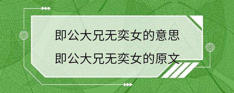 即公大兄无奕女的意思 即公大兄无奕女的原文